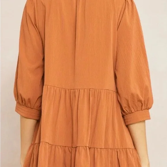 New Entro Women's Size Small 3/4 Sleeve V-Neck Rust Colored Boho Dress - Picture 6 of 8